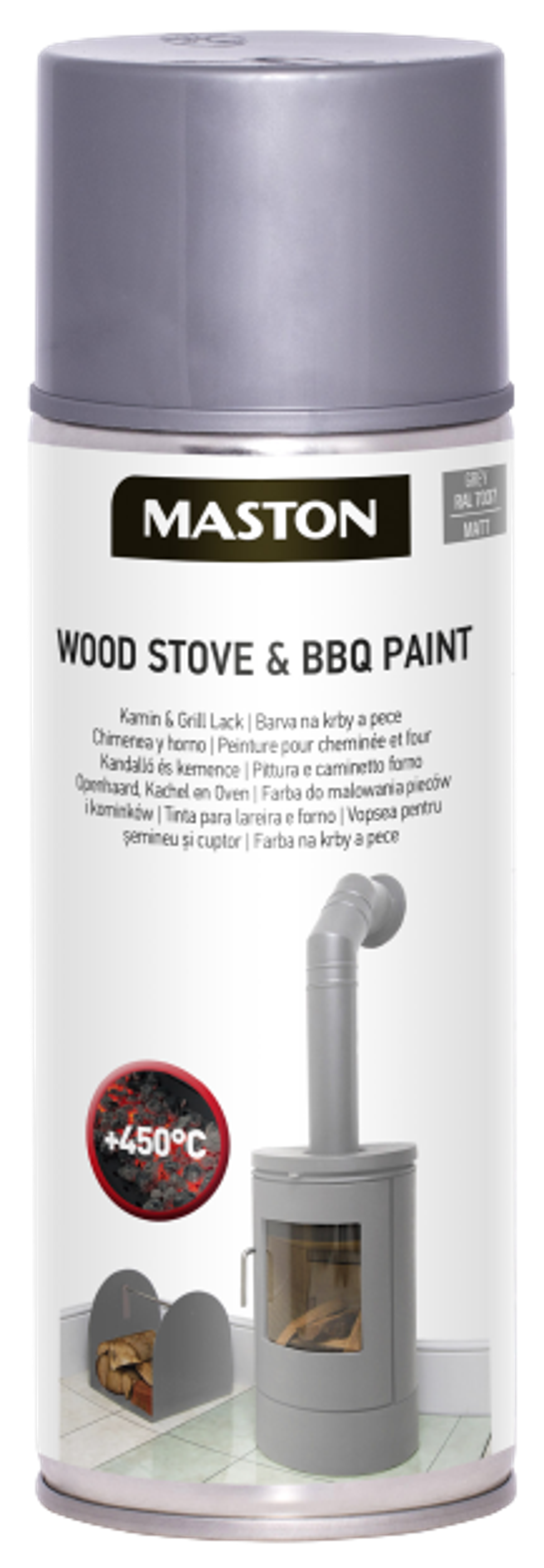 SPRAYPAINT MASTON WOOD STOVE & BBQ PAINT - Barva ve spreji na krbová kamna a grily do 450 ℃